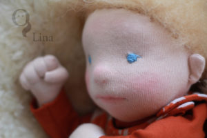 Lillestoff, small elephants, Waldorf, Puppe, doll, felted face